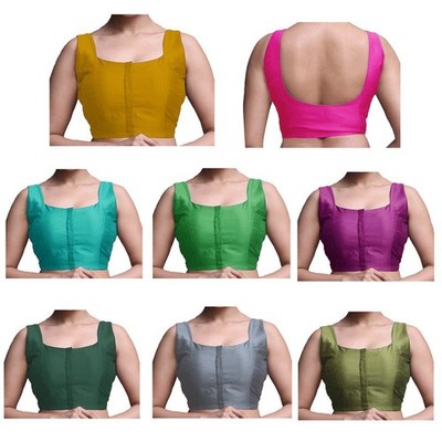 Way2Like Women's Blouse Readymade U-Neck Saree Choli Sleeveless Taffeta Silk