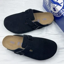 Birkenstock Boston Black Suede Leather Soft Footbed Unisex Shoes Size 37-45