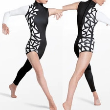 Weissman Elite dance costume black white geometric Voice Of The Sea PL13060 XSA