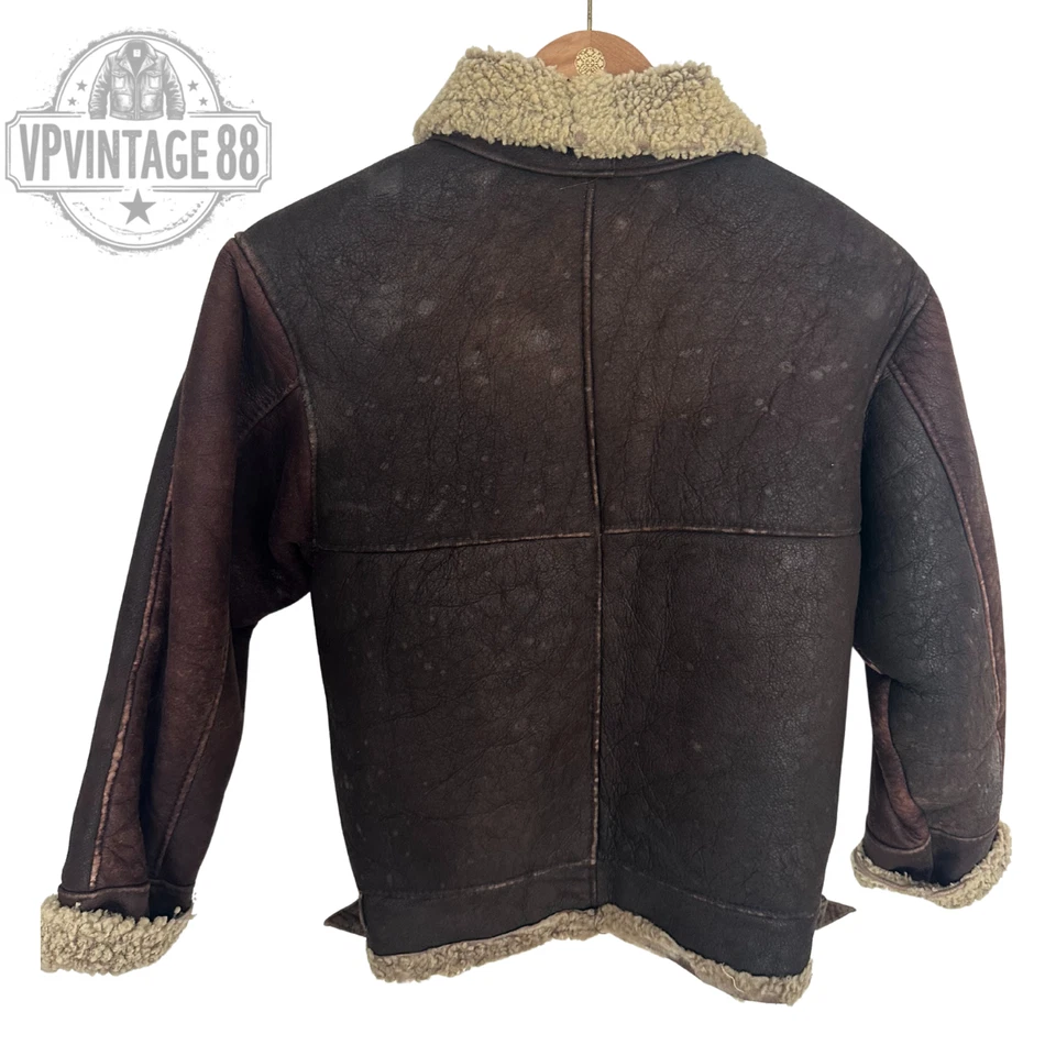 Vintage B-3 Aviator Bomber Jacket Brown Sheepskin Shearling Leather Flight - Image 3 of 4