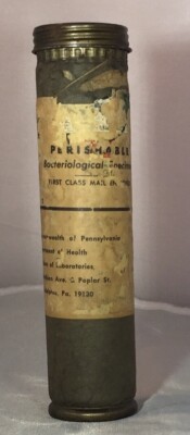 Vtg. Improved Mailing Case Co. Specimen Test Tube PA  Dept. Health Farm B1