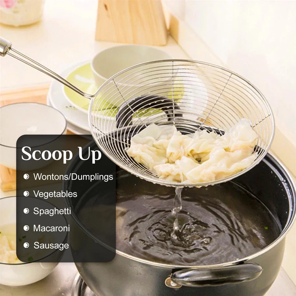 Stainless Steel Spider Skimmer Ladle Mesh Strainer Fry Spoon Kitchen Utensil Set - Image 3 of 4