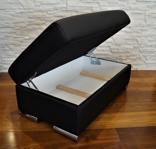 Echt Leder Hocker aufklappbar mit Stauraum Sitzhocker Fußhocker Sitzwürfel 90x55 - Bild 5 von 7