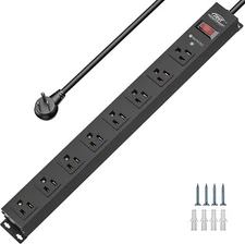 8 Outlet Metal Heavy Duty Power Strip with Switch, 15A/1875W Mountable