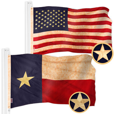 American USA Tea-Stained & Texas Tea-Stained Flag 2.5x4 Ft Both Emb 420D Poly