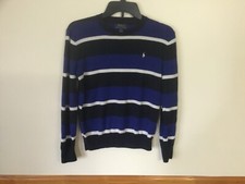Polo Ralph Lauren Boys Knit Pullover Quarter Zip Pony Stripes Size L 14-16
