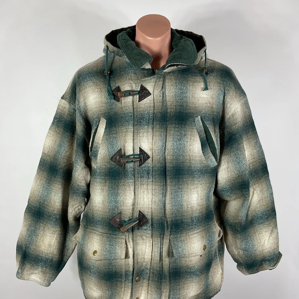 Vtg 90s Shadow Plaid Zip Up Surf Skate Grunge Hippie Retro Baja Hoodie Jacket L - Image 3 of 4