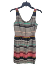 Banana Republic Dress Womens 2 Gray Stripe Silk Sleeveless Casual Nautical