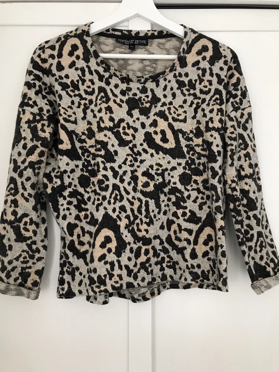 Topshop Petite Sweatshirt Jumper Top Leopard Print Animal Print Brown Beige  8 | eBay