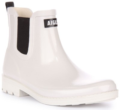 Aigle Carville 2 Fell gefütterte Gummistiefel zum Überziehen Regen Damen Stiefel weiß UK 4 - 7,5