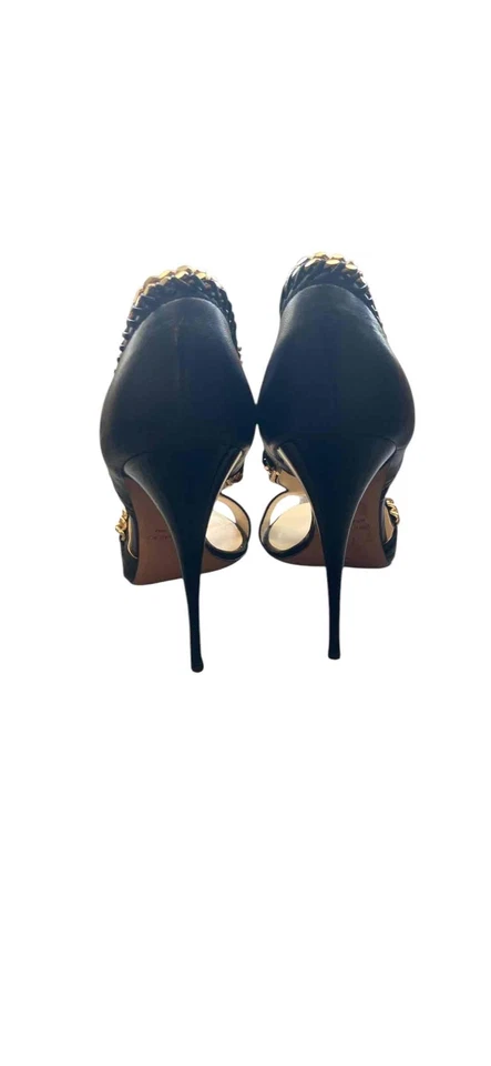 Giuseppe Zanotti Black Leather Gold Chain Peep Toe Stiletto Pumps Women’s 9.5 - Image 4 of 4