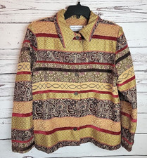 Alfred Dunner Gold Paisley Tapestry Button Front Blazer Jacket Women's Size 14P
