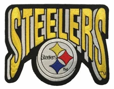 Pittsburgh Steelers Logo & Text Iron On Embroidered Football Patch LARGE (5"x4")