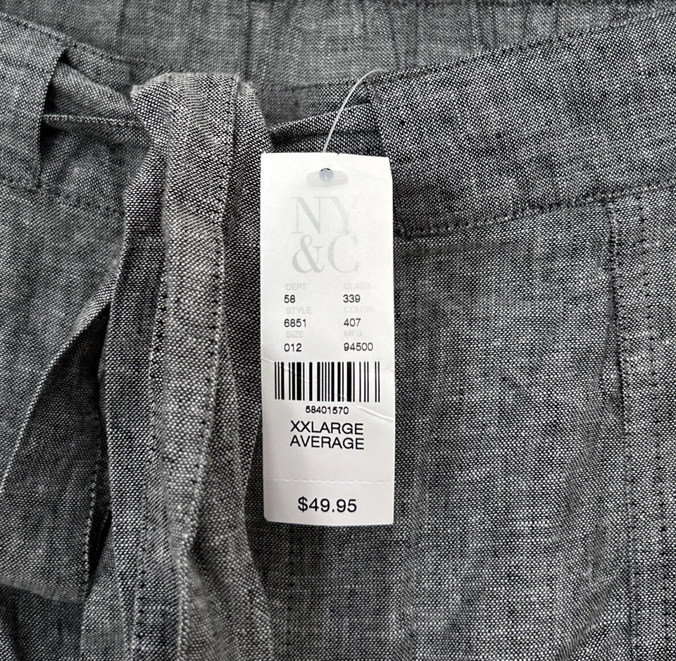 NEW YORK & Company Mujer XXL Gris Mezcla de Lino Pantalones de Carga Corbata Cintura NUEVO Foto 3 de 4