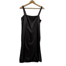 Vintage Dana Buchman Black Satin Slip Dress Size 6 Side Slit Sleeveless Y2K