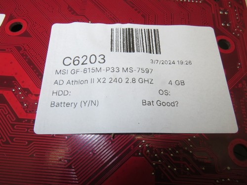 MSI GF-615M-P33 MS-7597 Motherboard w/ AMD Athlon 2 x2 240 2.8GHz 4GB Ram - Picture 5 of 5