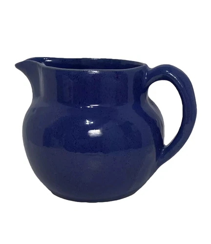 Vintage Bybee Kentucky Pottery Pitcher Blue Handle 6” Primitive BB Speckled