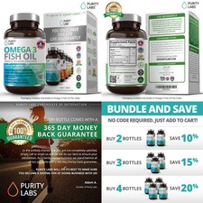 Purity Labs Omega 3 Fish Oil Supplement 3,000...