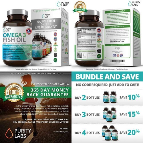Purity Labs Omega 3 Fish Oil Supplement 3,000 MG Per Serving 180 Count  820103173711 | eBay