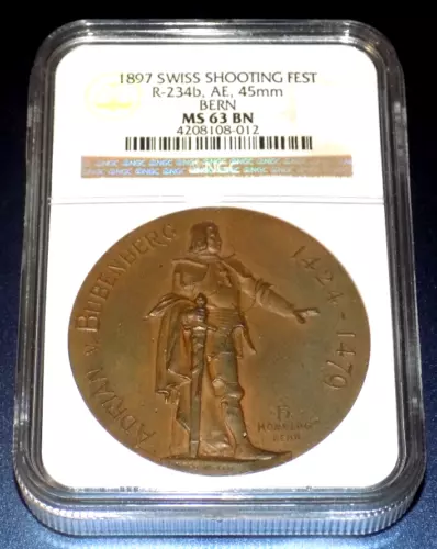 1897 Switzerland Shooting Festival Medal NGC MS63 Bern R234b Swiss Certified