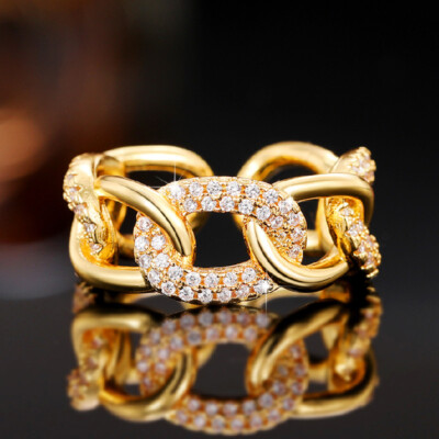 18k Yellow Gold Plated Ring Cubic Zircon Wedding Fashion Jewelry Size Adjustable