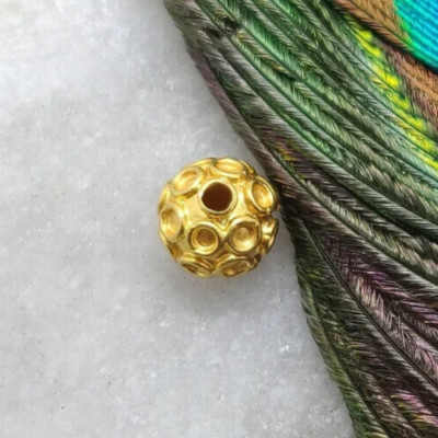 7mm 18k Solid Gold Ball charm Sphere Spacer Bead Findings Crafts In Wholesale