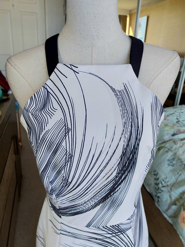RODEO SHOW sleeveless midi dress NWOT white navy blue lined slit zip halter 8 - Picture 8 of 12