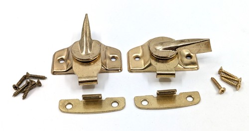 NOS! Set of 2 Vintage Bright Brass Plated Steel Cam Action Window Sash Locks - Picture 3 of 16