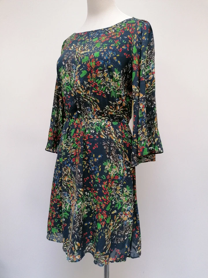 Neu alice + olivia Damen 3/4 Ärmel Seide Kleid blau Blumen Größe XS 412-1631 - Bild 4 von 4