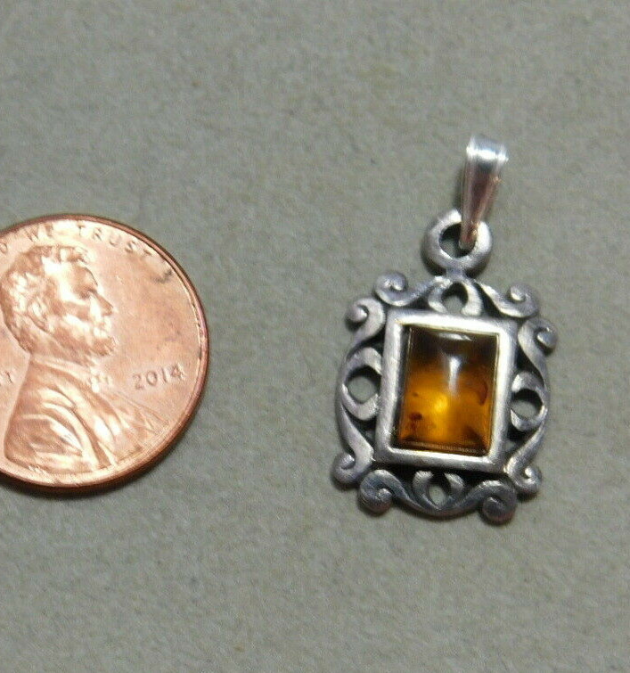 Pendentif En Argent 925 Avec Ambre Cabochon - Bijou Occasion