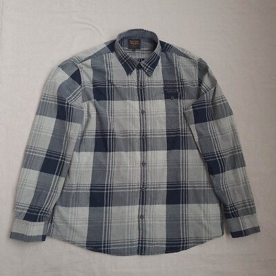 PME Legend Herren Button Down Hemd Größe XXL kariert langarm Baumwolle grau