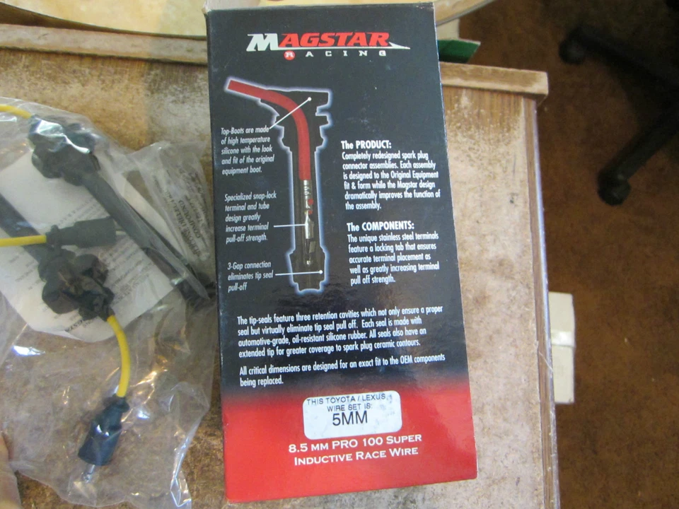 Juego de 2 cables bujías super inductivas magstar racing 23-4562Y 5mm pro 100 toyota Foto 3 de 4