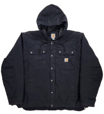 Carhartt Black Hooded Duck Jacket Sherpa Lined Utility Workwear Coat 2XL 103826