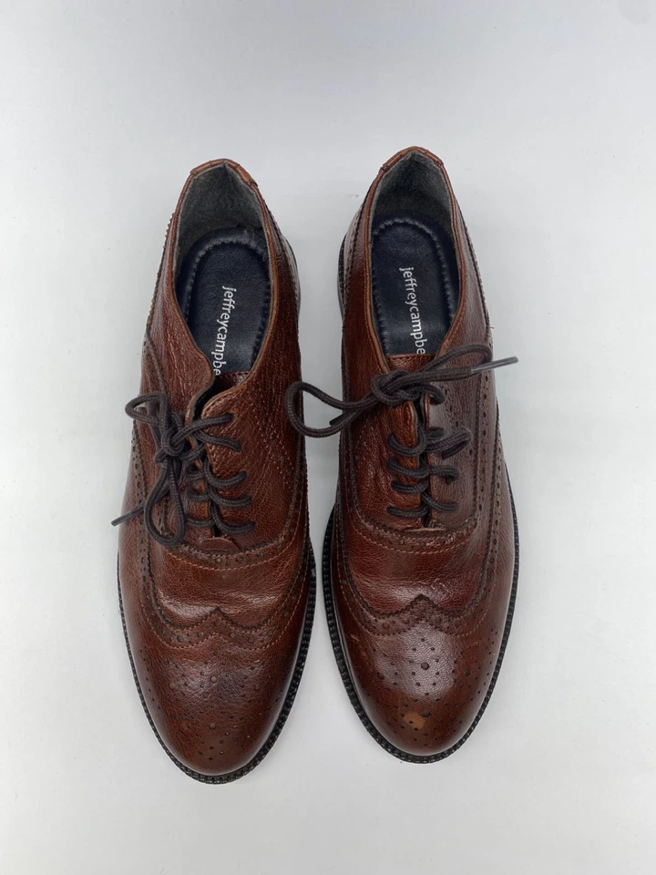 Oxford Jeffrey Campbell para mujer Moyra cuero marrón brogue talla 8,5 Foto 2 de 4