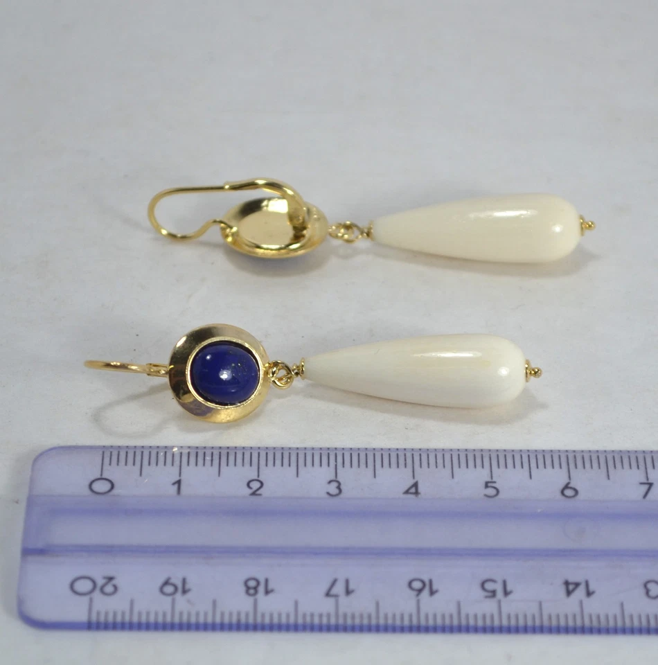 ORECCHINI ARGENTO 925 DORATO LAPISLAZZULI CABOCHON PENDOLI OSSO AGHT 0902 - Immagine 3 di 3