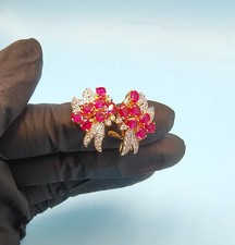 Lab Created Red Ruby Oval Cut 2Ct Floral Stud Earrings 14k Yellow Gold Plated