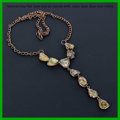 Copper Trillion Citrine Rough Stone Chain Bezel Electroformed Necklace Jewelry