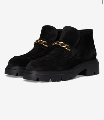 Stuart Weitzman Womens Soluxe Hudson Chukka Black Boots with Gold Accents