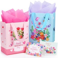 Mother'S Day Gift Bags with Tissue Paper, Floral Design Non-Woven Material, 10X8