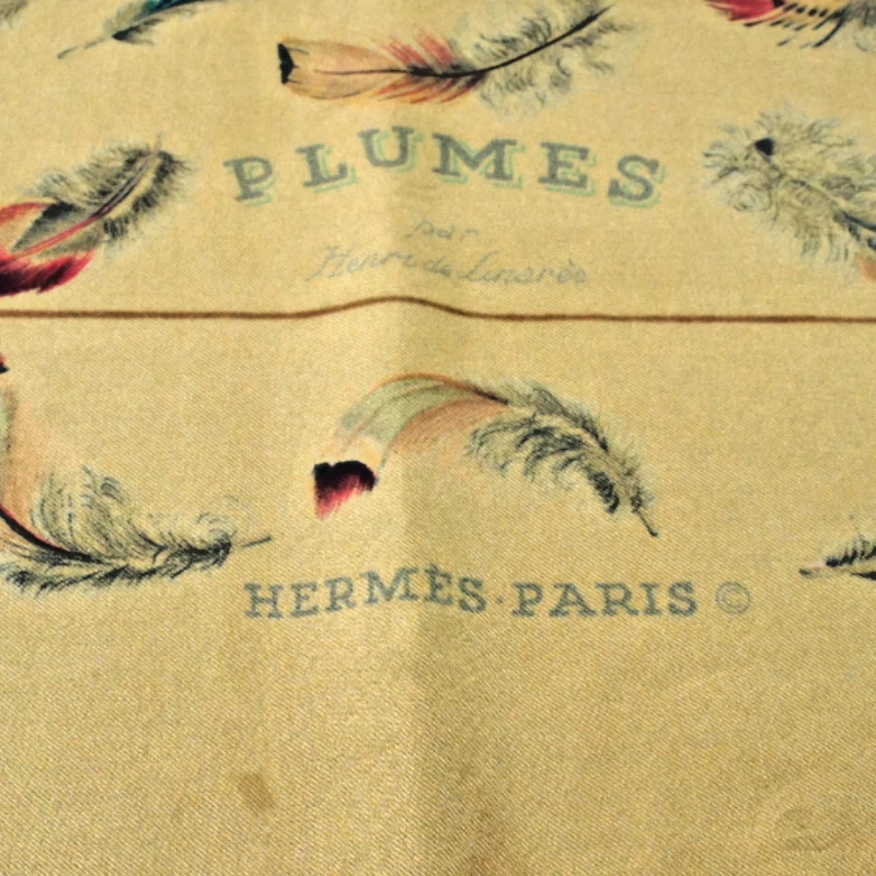 Cachecol de seda HERMÈS "PLUMES" por Henry de Lindares em 1953 vintage luxo 34 polegadas - Imagem 2 de 4