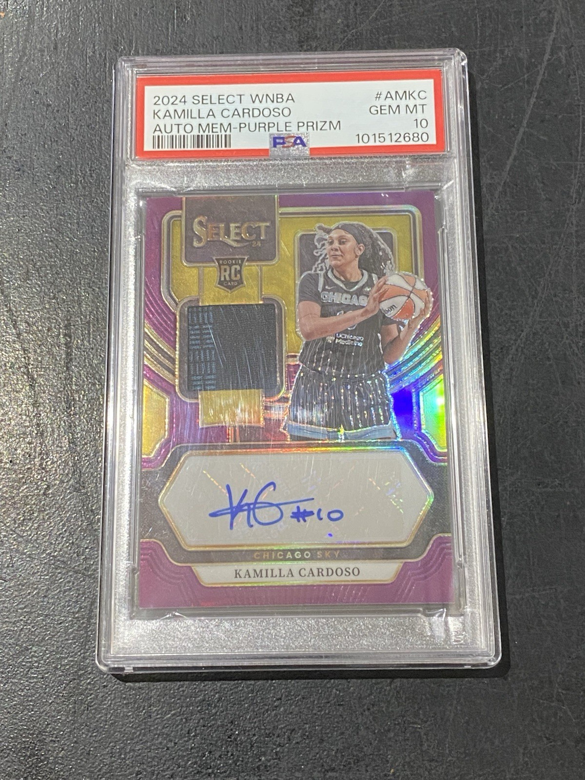 2024 Panini Select WNBA Kamilla Cardoso Rookie Patch Auto Purple /99 RPA PSA 10 view 1