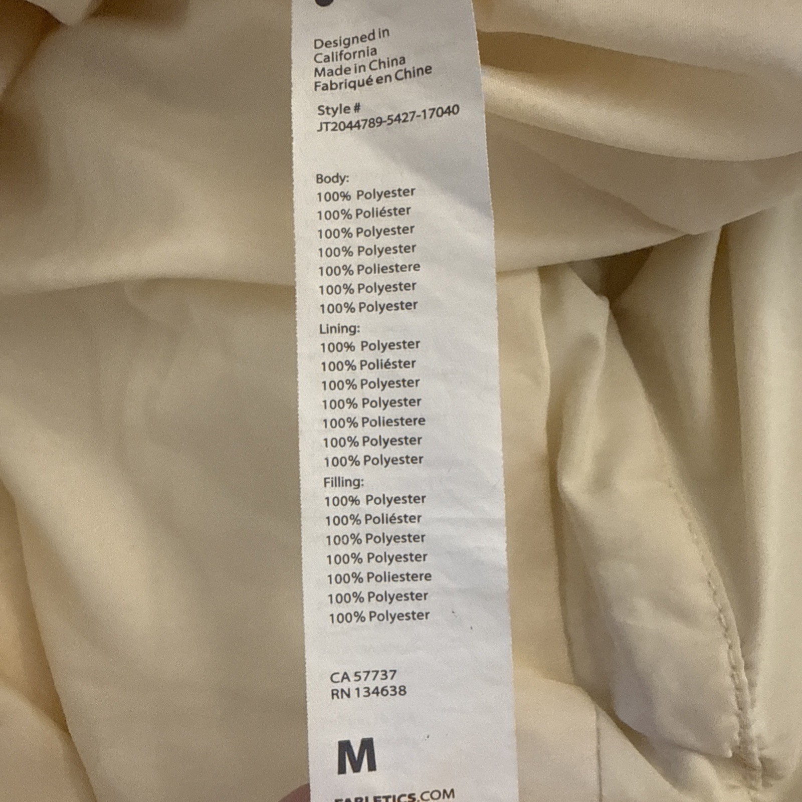 Fabletics Puffer Jacket White Cream Zip Stand Col… - image 5