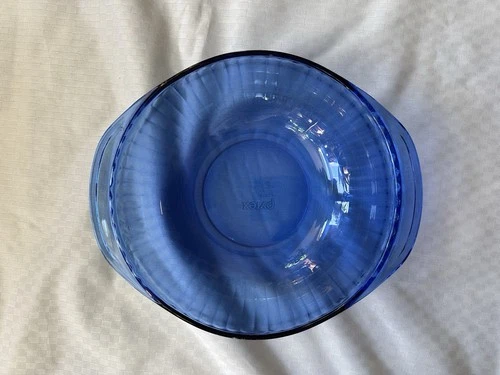 Vintage Pyrex Cobalt Blue Glass Mixing Bowl Ribbed with Handles 2QT USA Rare