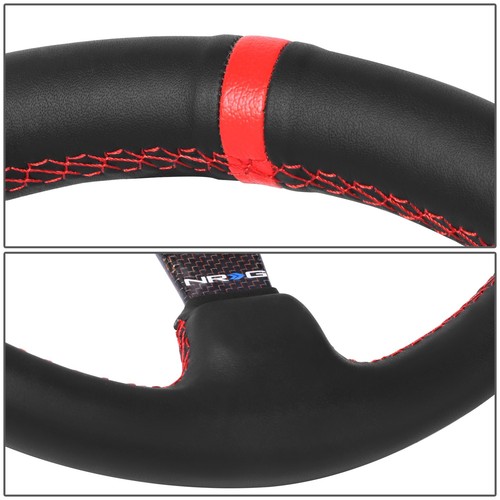 Volante de carreras NRG 350mm 3" plato profundo fibra de carbono encaje costura roja - Imagen 4 de 6