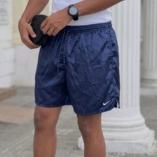 Nike 90s Rare Vintage Soccer Shorts Satin Nylon Glanz Small Navy Blue Large