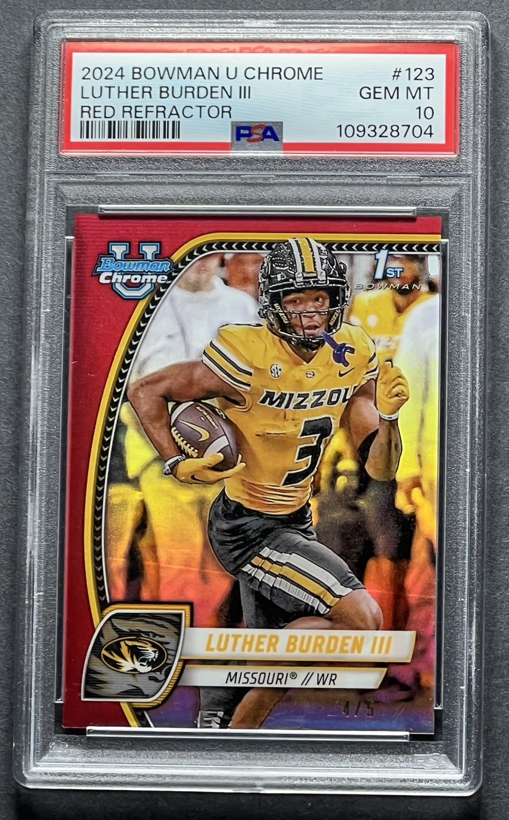 2024 Bowman U Chrome True Red Refractor #123 Luther Burden III /5 PSA 10