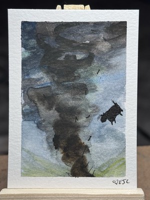 ACEO Storm Chaser Original Watercolor & Ink Tornado Painting Series 4/6