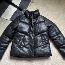 Abercrombie Kids Black Faux Leather Puffer Jacket Girls Size 11/12 Full Zip