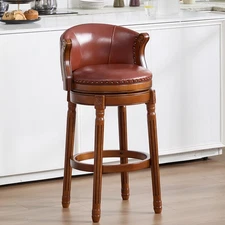 1 Set Cow top Leather Wood Bar Stools 29.5" H Swivel Counter Bar Chairs Brown