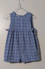 Vintage OshKosh B'gosh Shortalls Girl 24M Blue Plaid Bubble Romper 90s Butterfly